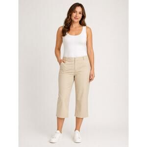 LR1301 Larry Levine Khaki Capri Pants Womens Size 12 Stretch Cropped Work Casual